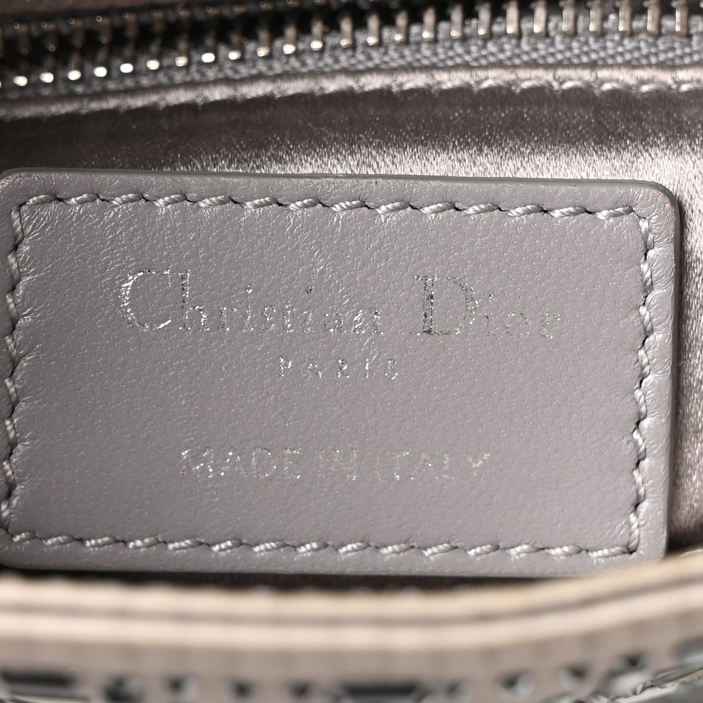 Satin Crystal Cannage Mini Lady Dior Gray