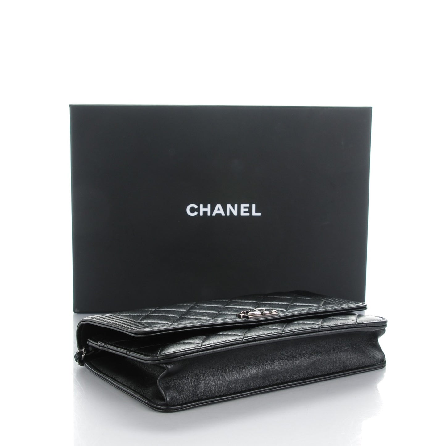 Lambskin Quilted Boy Wallet On Chain WOC Black