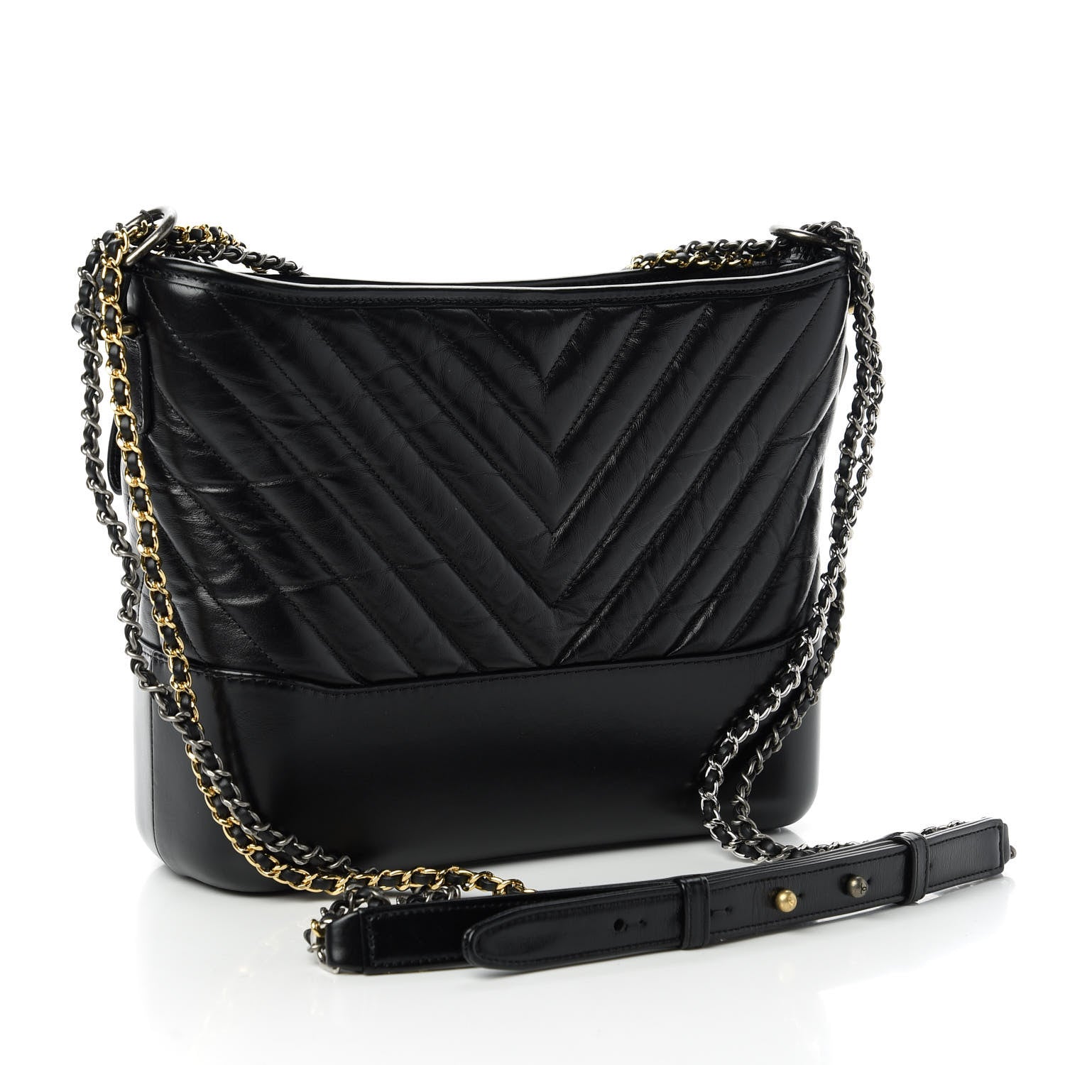 Chanel Aged Calfskin Chevron Quilted Medium Gabrielle Hobo Black 3 of 11