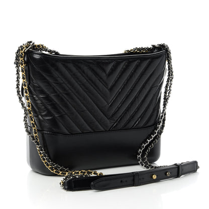 Chanel Aged Calfskin Chevron Quilted Medium Gabrielle Hobo Black 3 of 11
