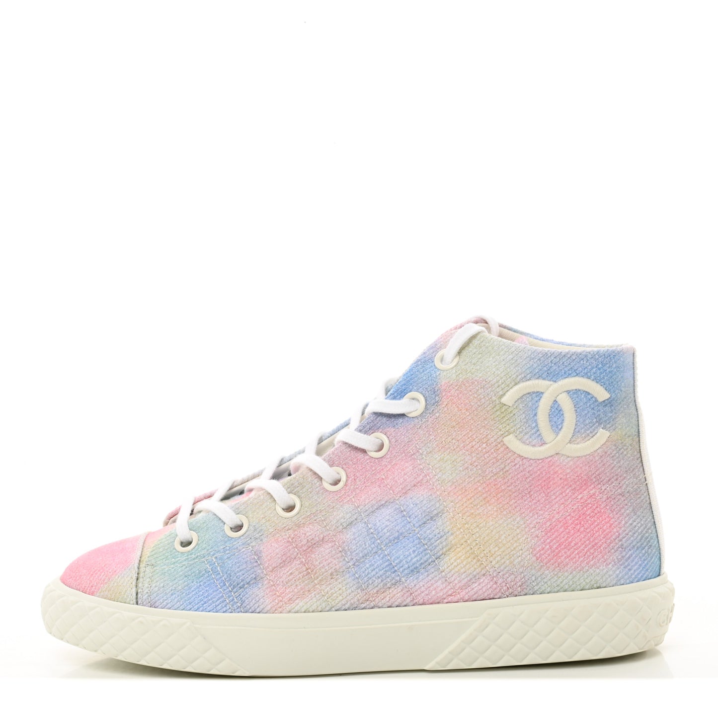 Printed Fabric Quilted High Top Sneakers 41 Green Pink Blue White