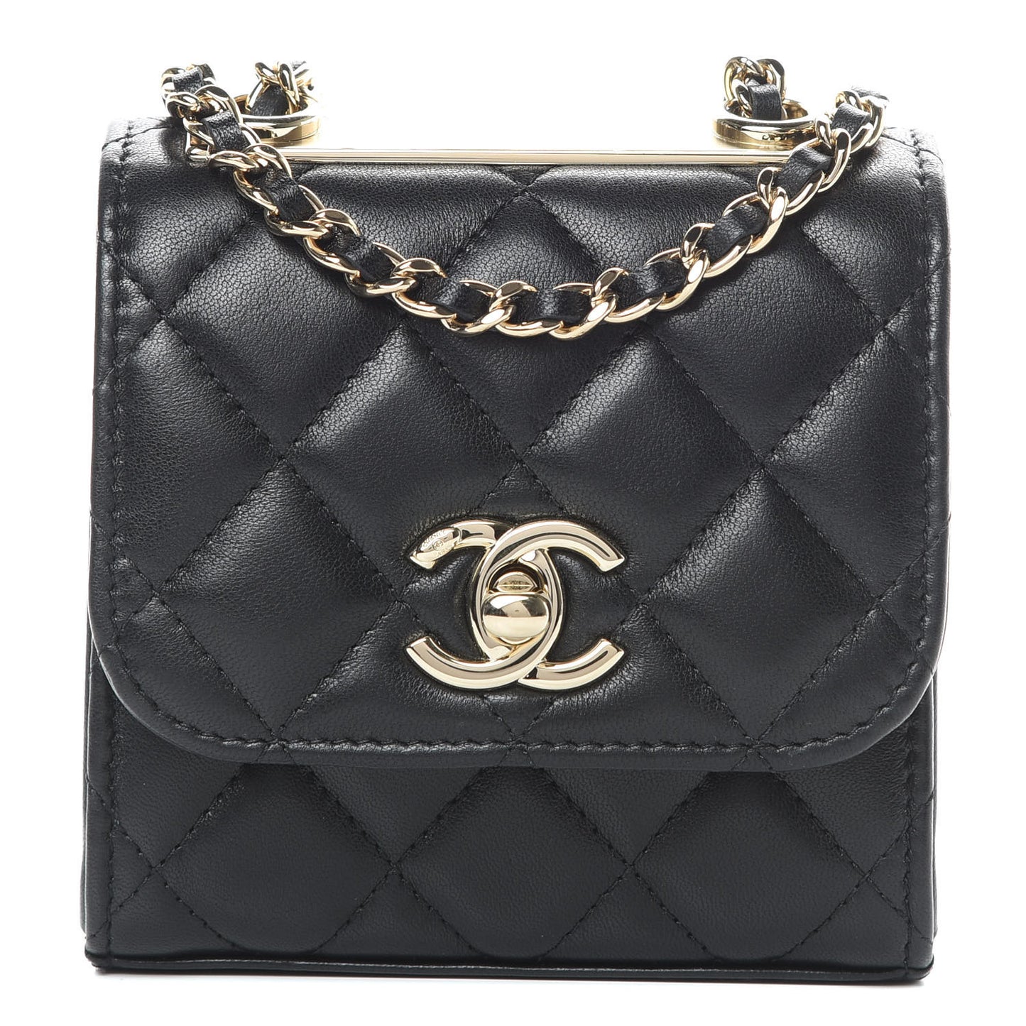 Lambskin Quilted Mini Trendy CC Chain Wallet Black