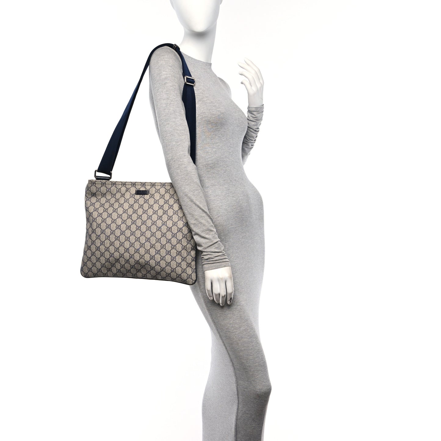 GG Plus Monogram Large Flat Messenger Bag Beige Blue