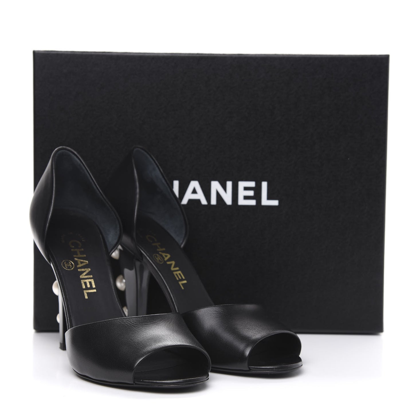 Lambskin Pearl Peep Toe d'Orsay Pumps 36 Black