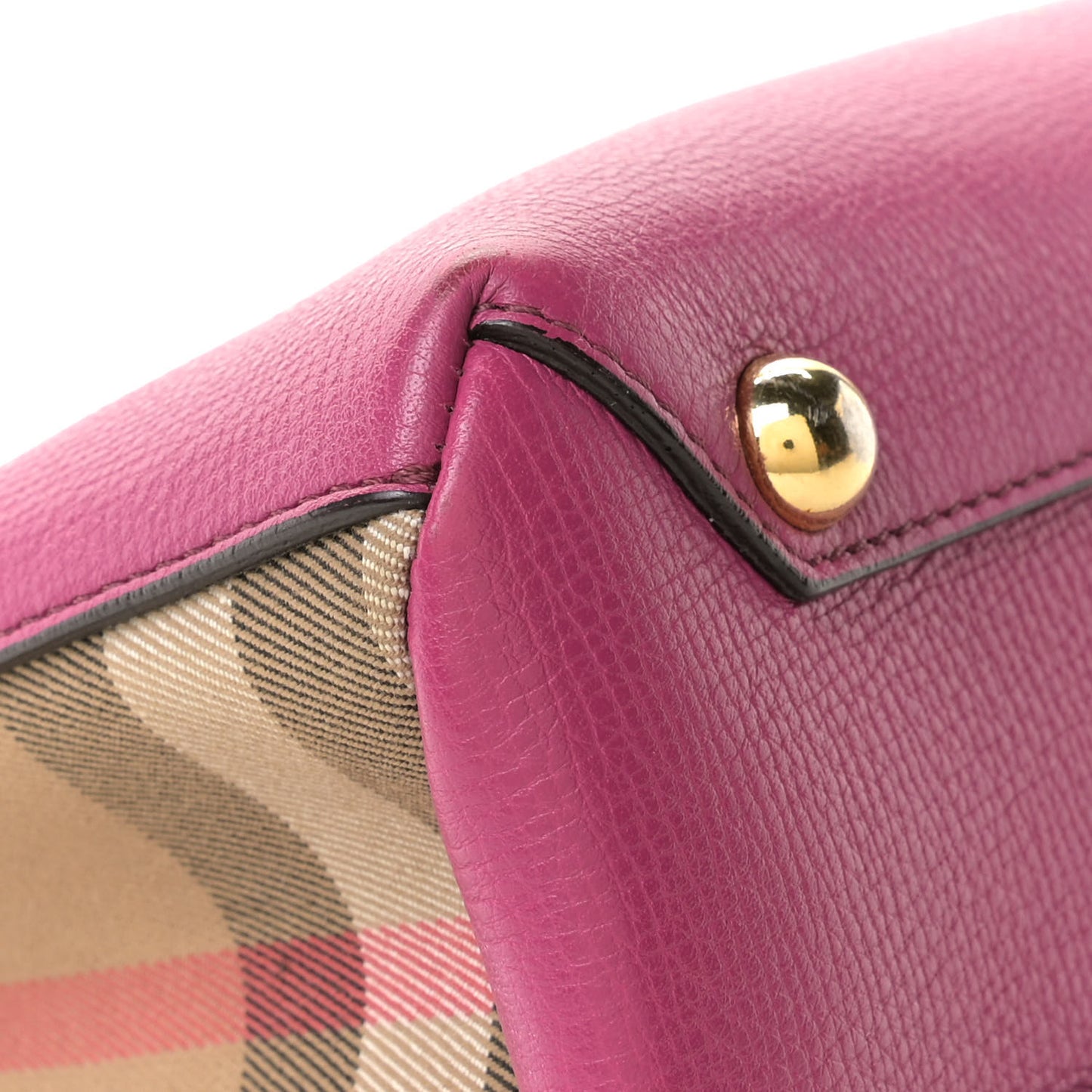 Grainy Calfskin House Check Small Banner Tote Brilliant Fuchsia