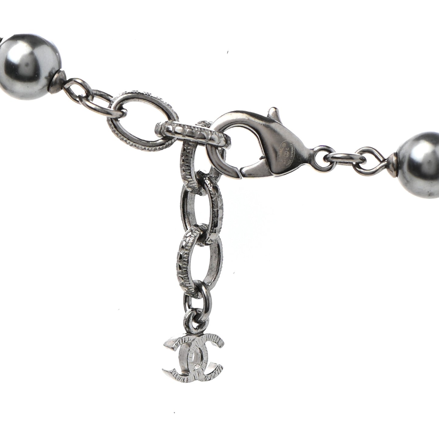 Ruthenium Pearl Beaded CC Long Necklace Black