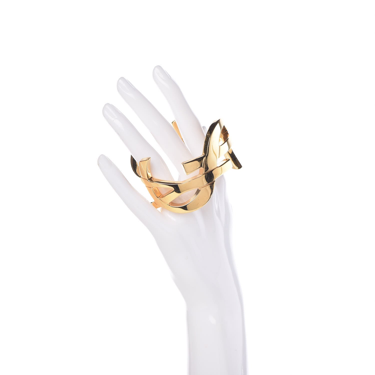 Saint Laurent Brass Monogram Medium Cuff Bracelet Gold 2 of 4