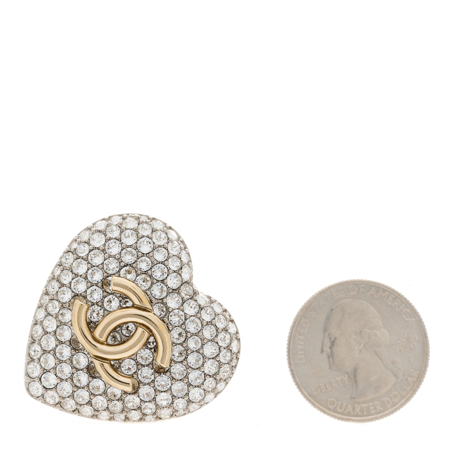 Crystal CC Heart Brooch Silver Gold