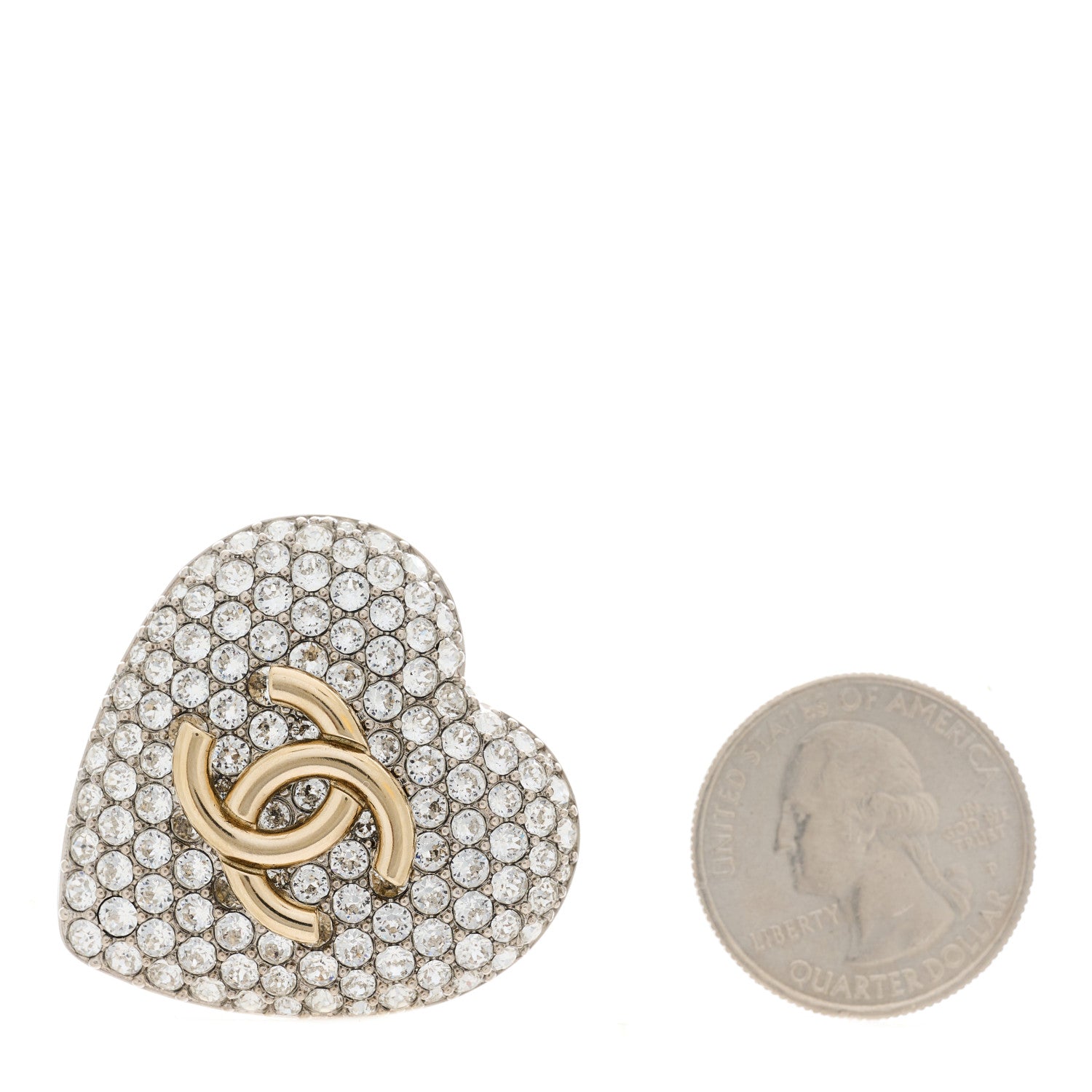 Chanel Crystal CC Heart Brooch Silver Gold 2 of 4