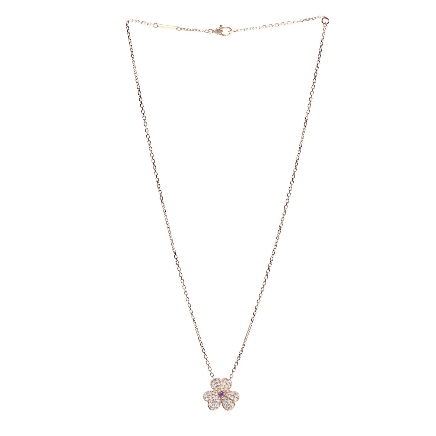 18K Rose Gold Diamond Pink Sapphire Small Frivole Pendant Necklace