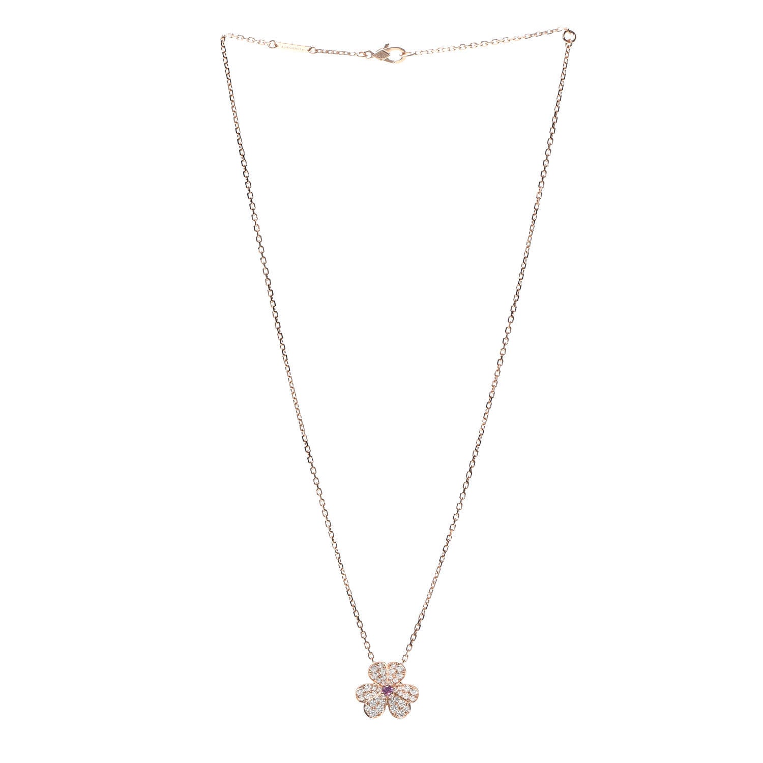Van Cleef & Arpels 18K Rose Gold Diamond Pink Sapphire Small Frivole Pendant Necklace 3 of 8