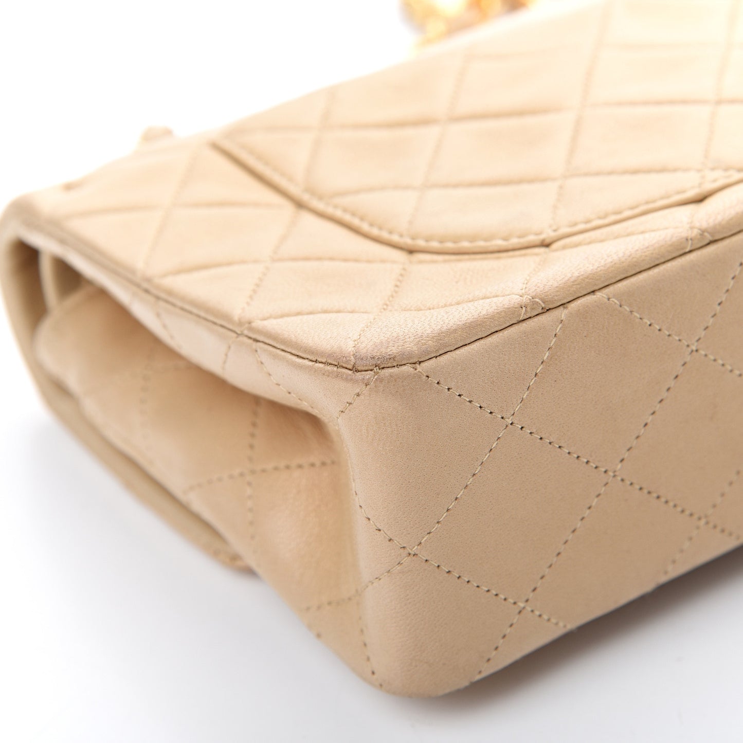 Lambskin Quilted Small Double Flap Beige