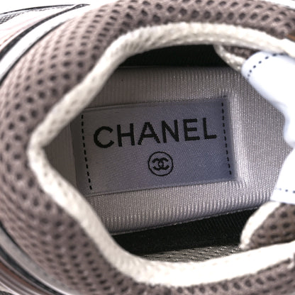 Chanel Fabric Laminated Calfskin Stretch CC Womens Sneakers 38.5 Khaki Silver Dark Purple 7 of 9