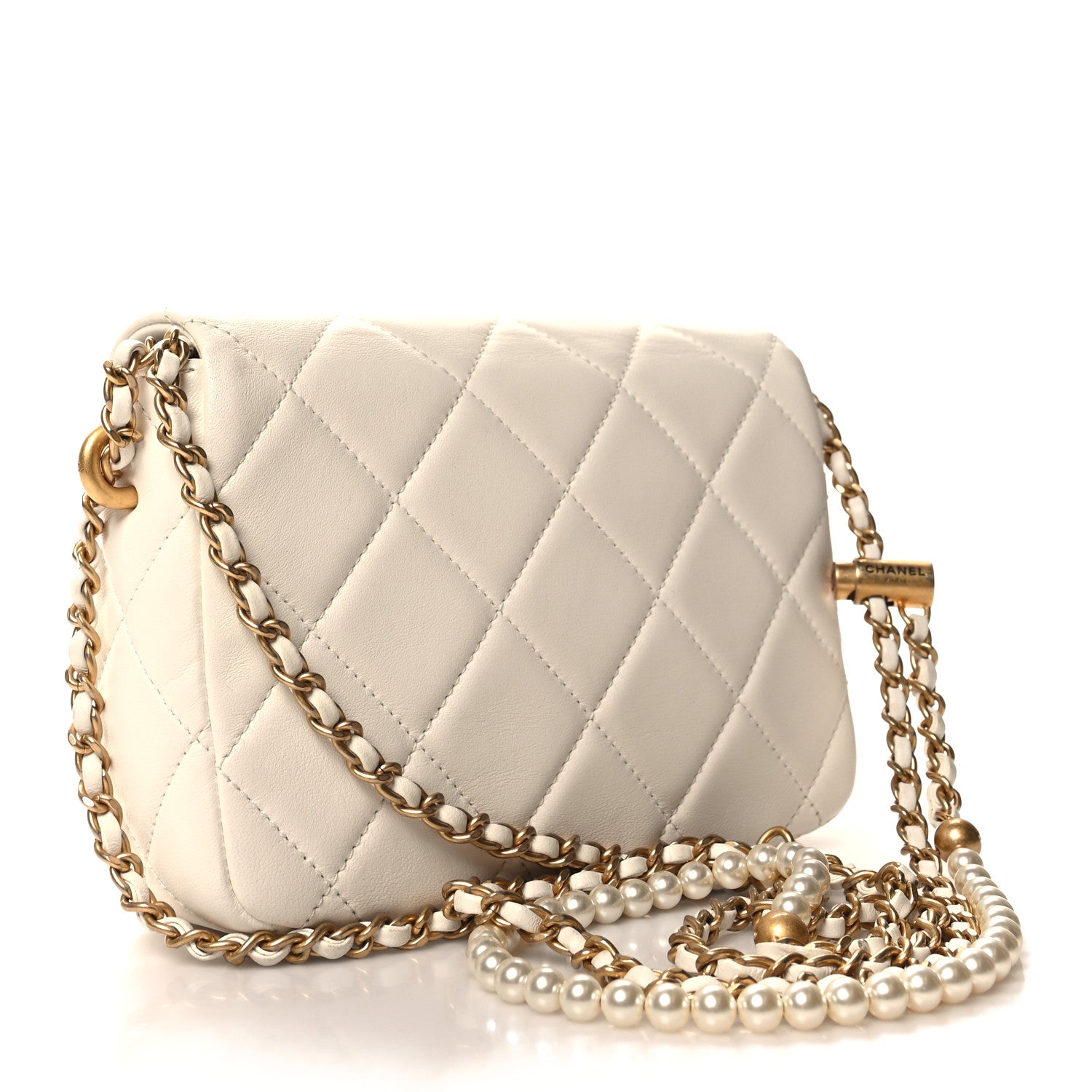 Chanel Shiny Lambskin Quilted Pearl Twist Mini Square Flap White 3 of 11