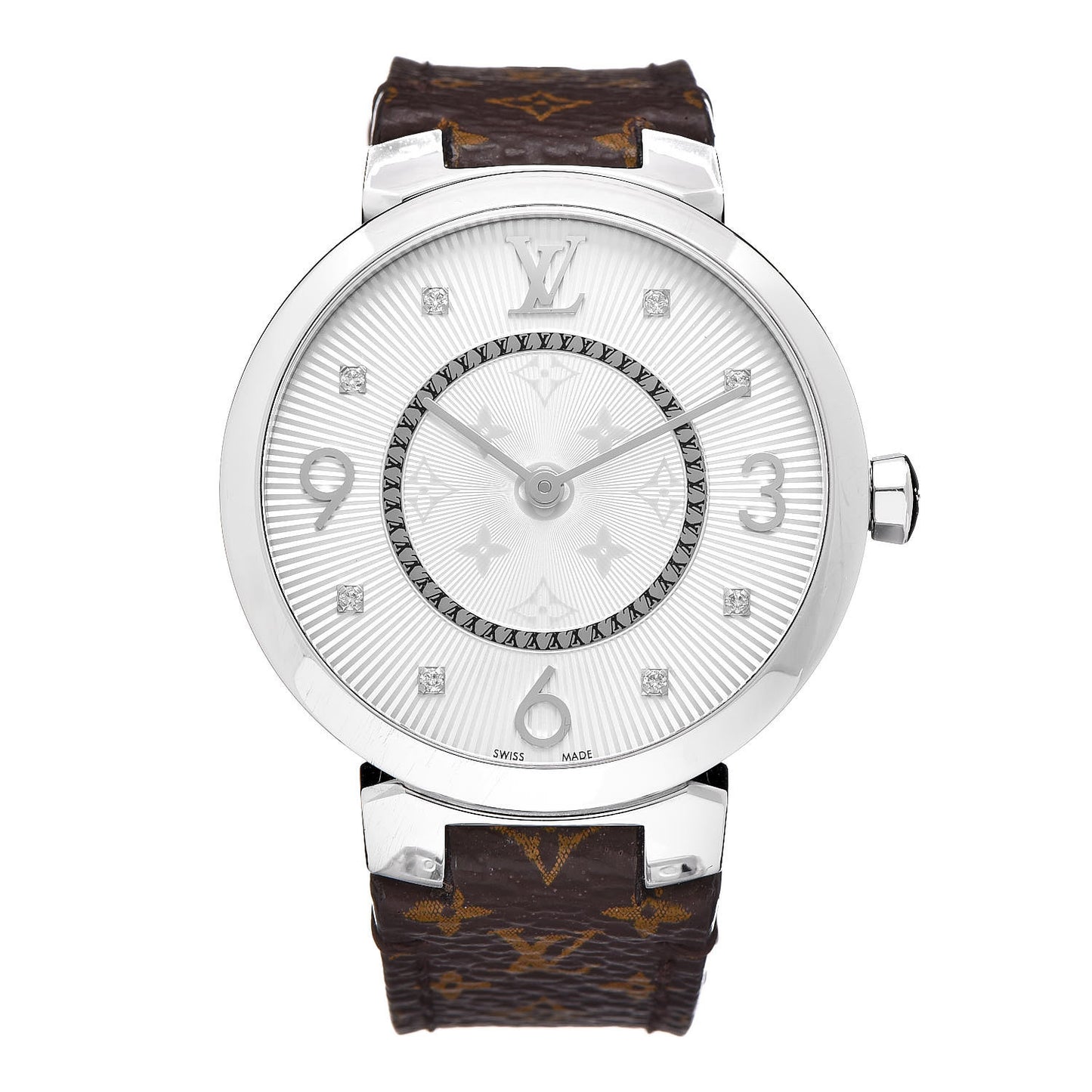 Stainless Steel Monogram Diamond 33mm Tambour Slim Quartz Watch