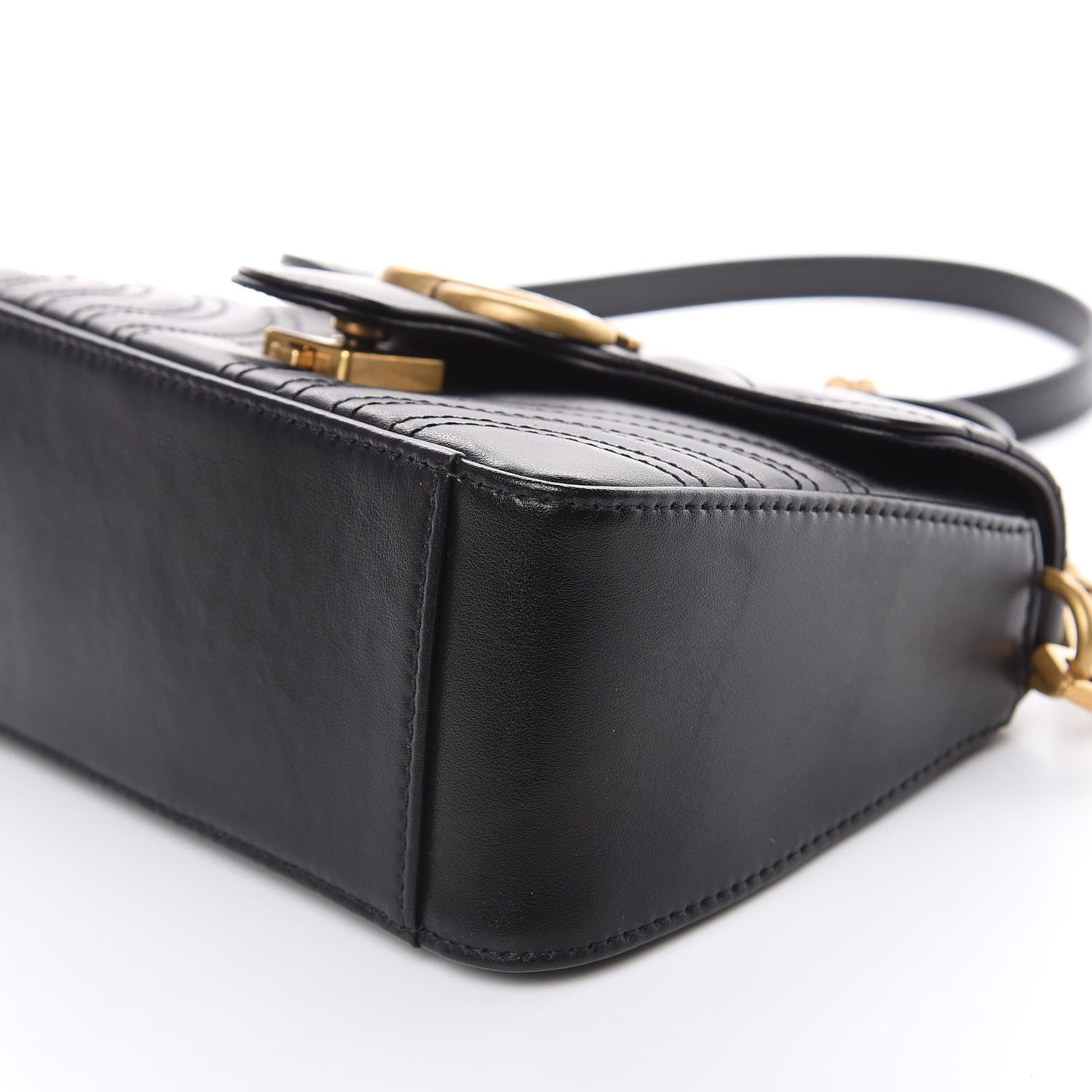 Gucci Calfskin Matelasse Mini GG Marmont Top Handle Shoulder Bag Black 9 of 9