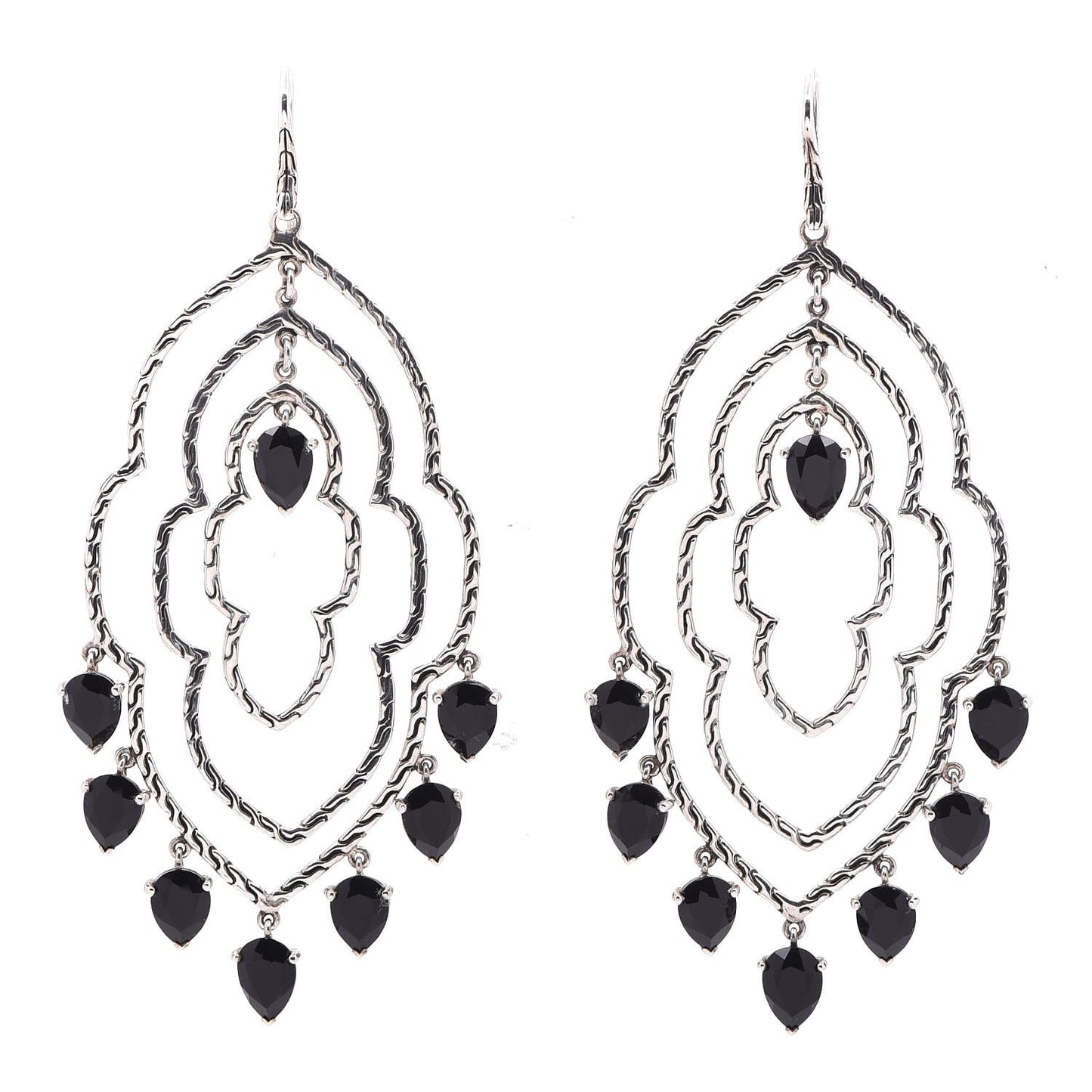 Sterling Silver Black Onyx Classic Chain Chandelier Earrings