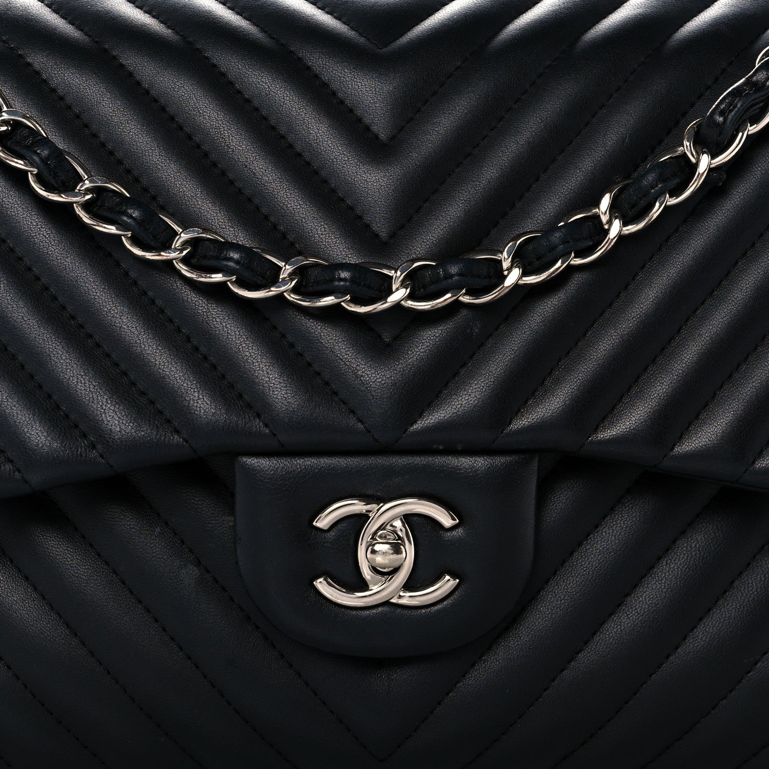 Chanel Lambskin Chevron Quilted Jumbo Double Flap Black 7 of 16