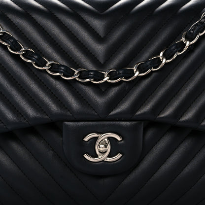 Chanel Lambskin Chevron Quilted Jumbo Double Flap Black 7 of 16