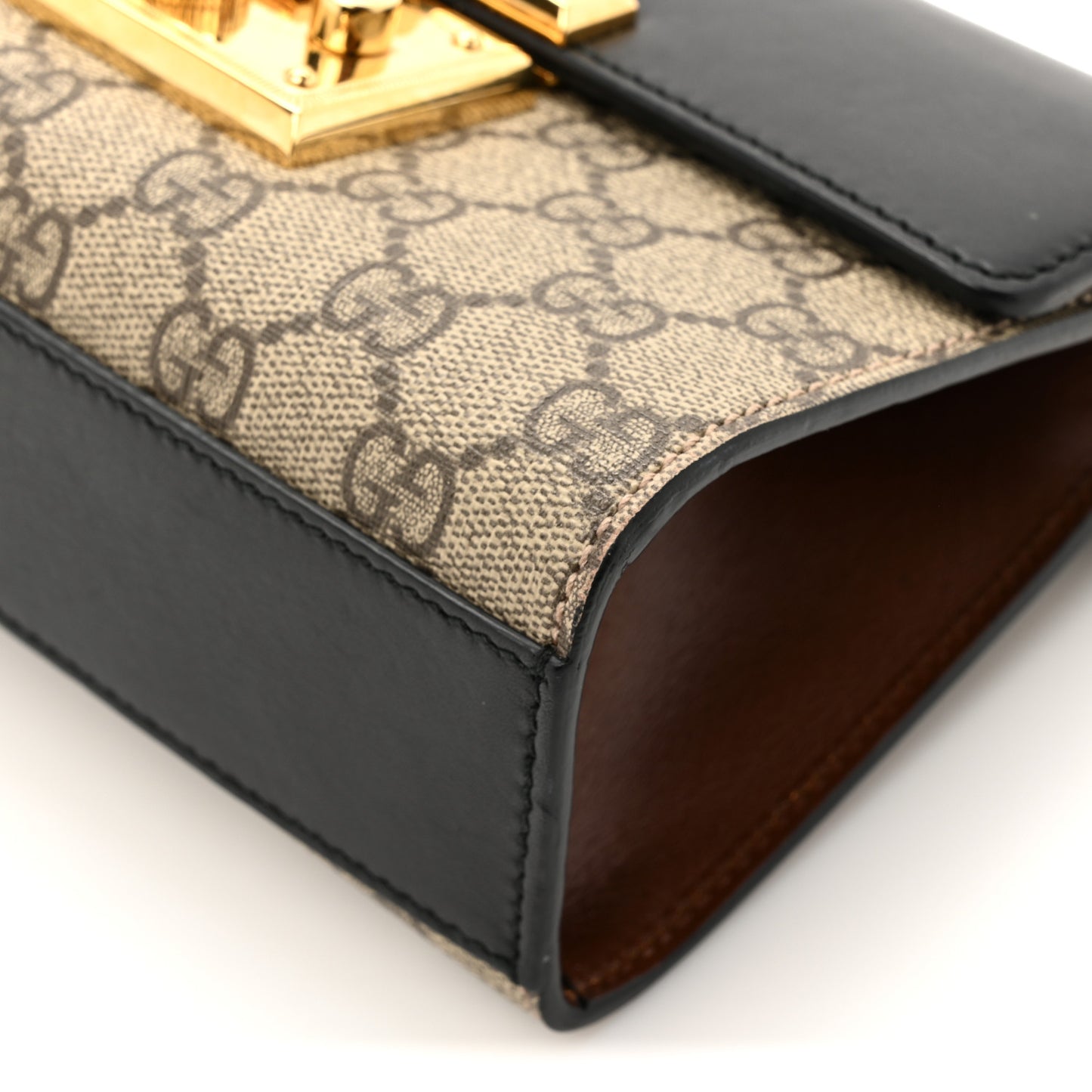 GG Supreme Monogram Calfskin Small Padlock Shoulder Bag Beige Black Cuir
