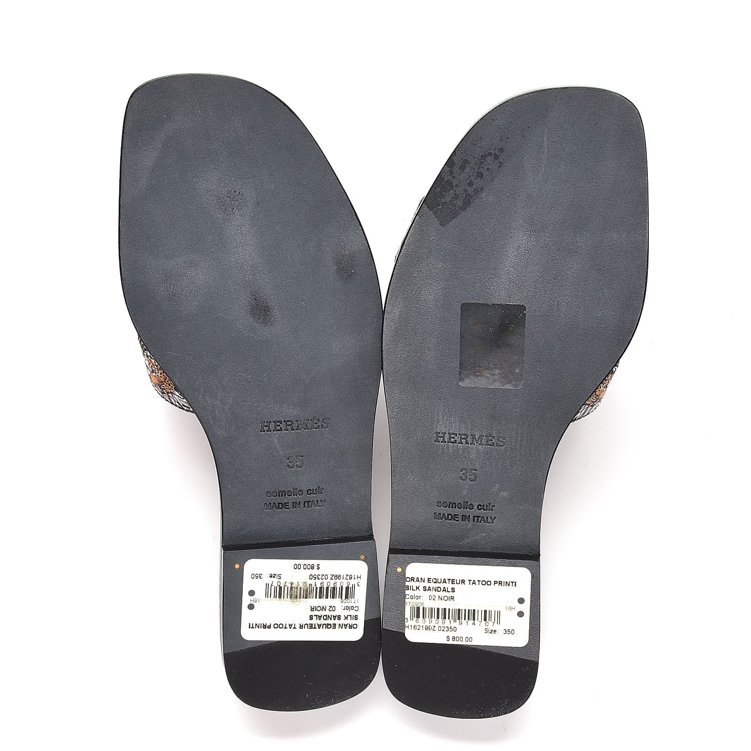 Hermes Silk Printed Equateur Tattoo Oran Sandals 35 Black 5 of 9