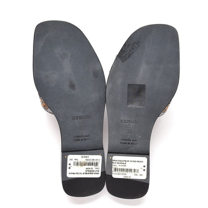 Hermes Silk Printed Equateur Tattoo Oran Sandals 35 Black 5 of 9