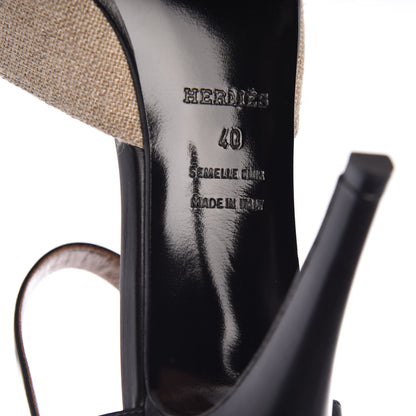 Hermes Linen Natural Calfskin Initiale Sandals 40 Black 6 of 7