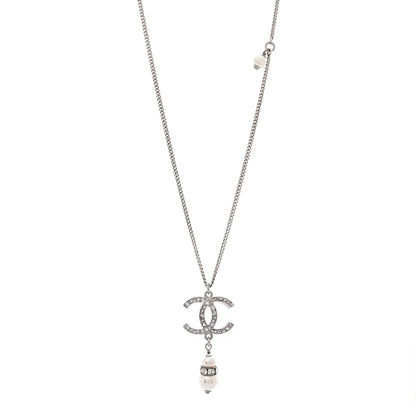Chanel Crystal Pearl CC Necklace Silver 1 of 6
