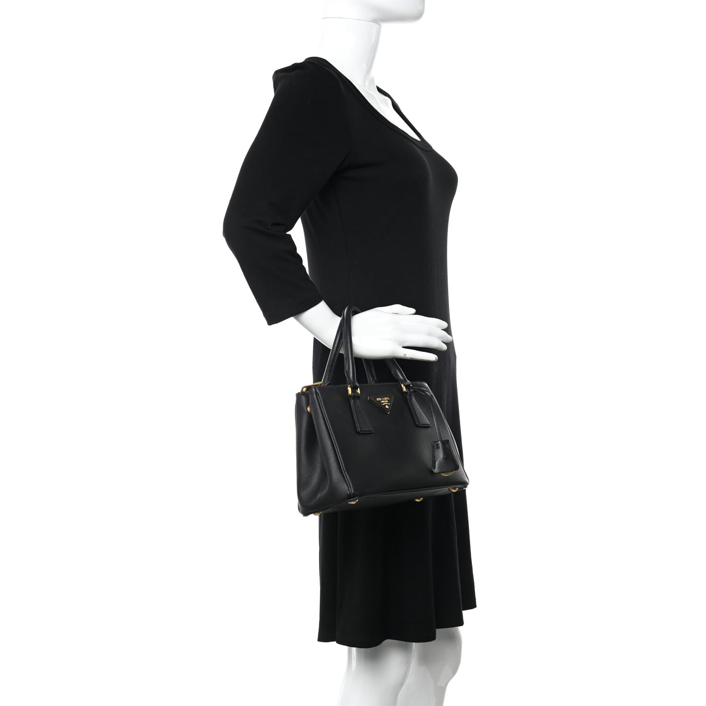 Saffiano Mini Galleria Double Zip Tote Black