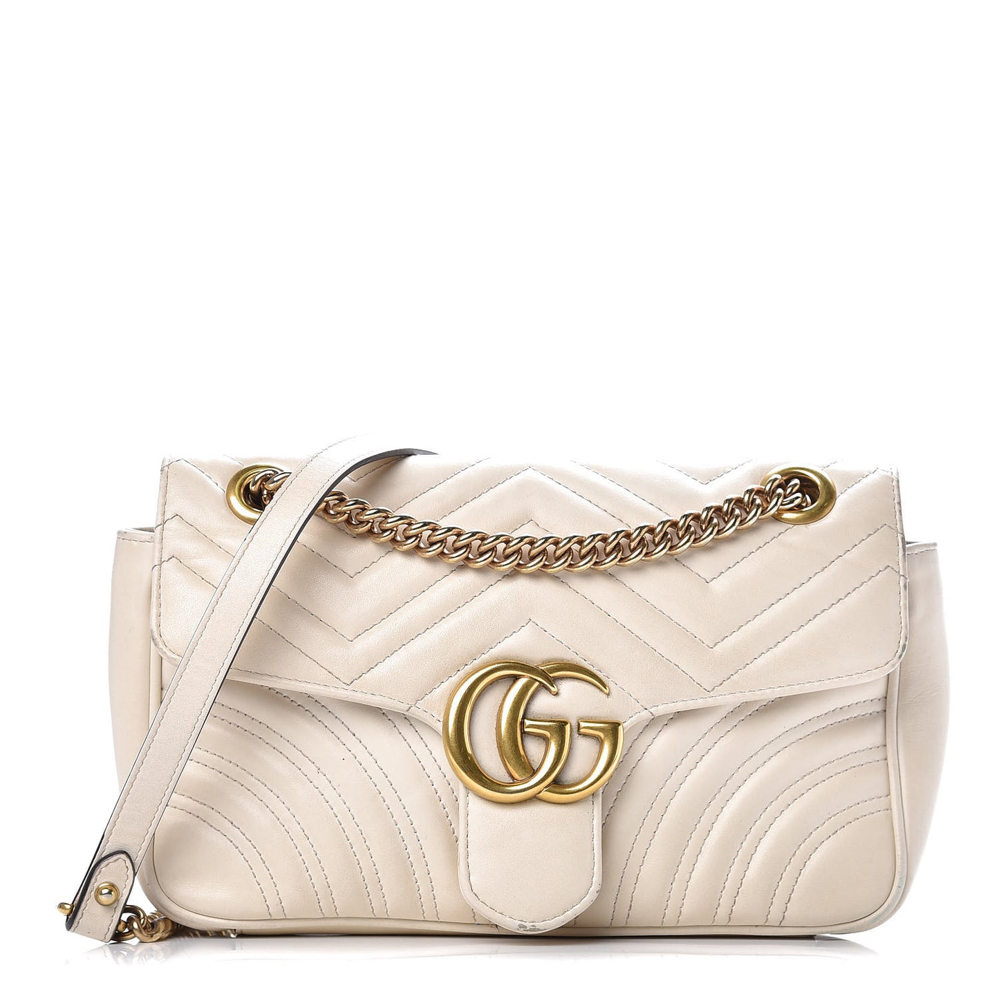 Calfskin Matelasse Small GG Marmont Shoulder Bag White