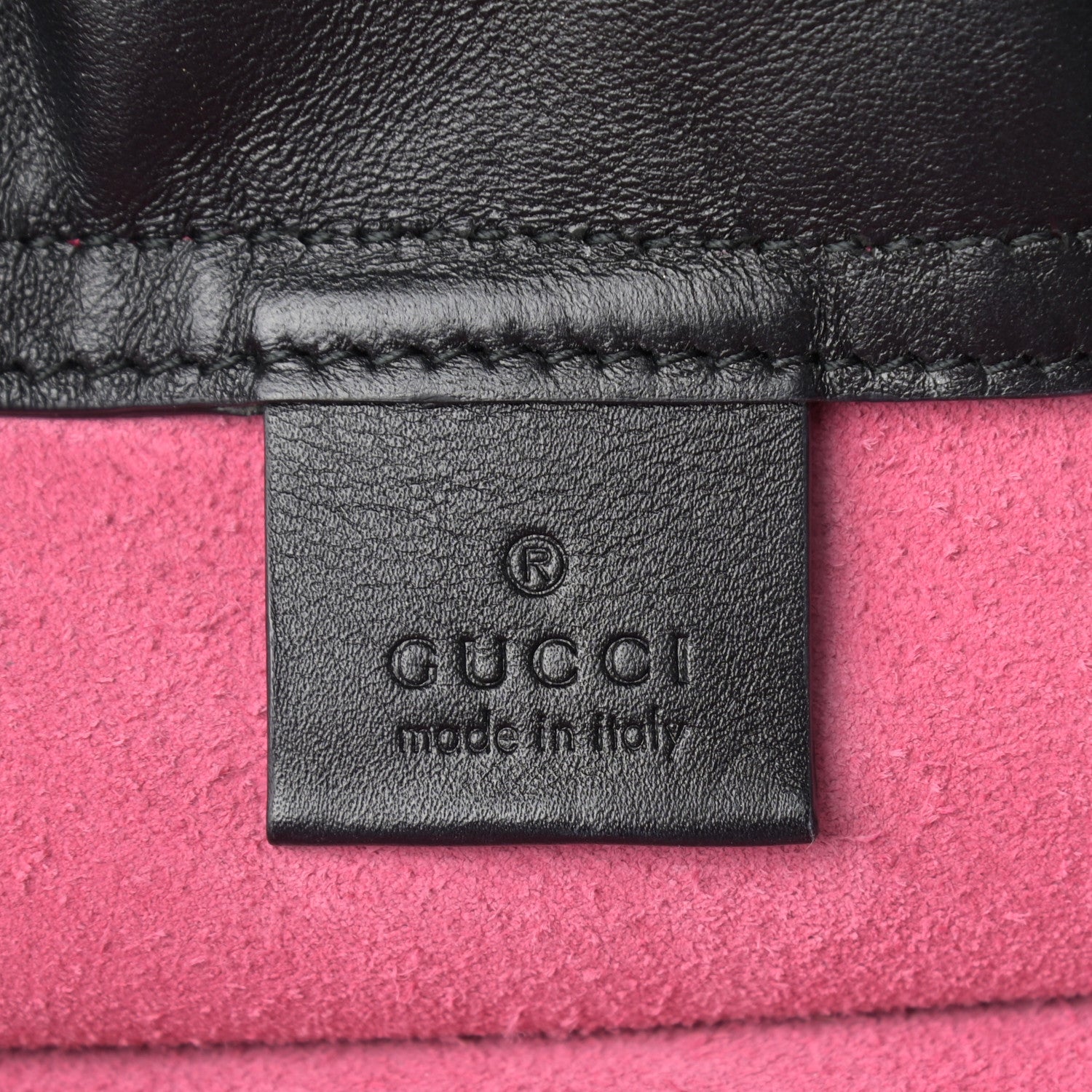 Gucci Grained Calfskin Logo Drawstring Backpack Box Pink Green Black 7 of 12