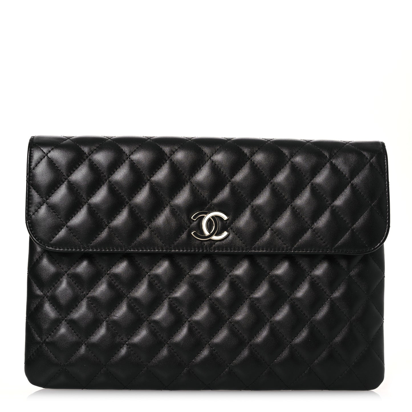 Lambskin Enamel Quilted Document Portfolio Holder Black