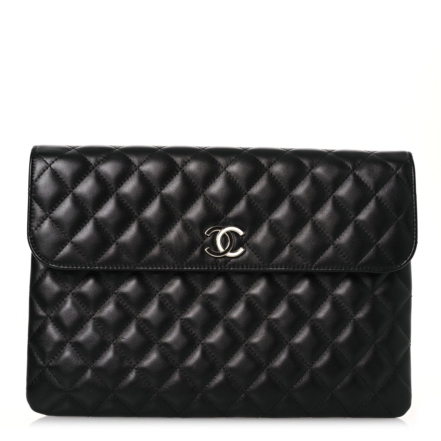 Chanel Lambskin Enamel Quilted Document Portfolio Holder Black 1 of 13