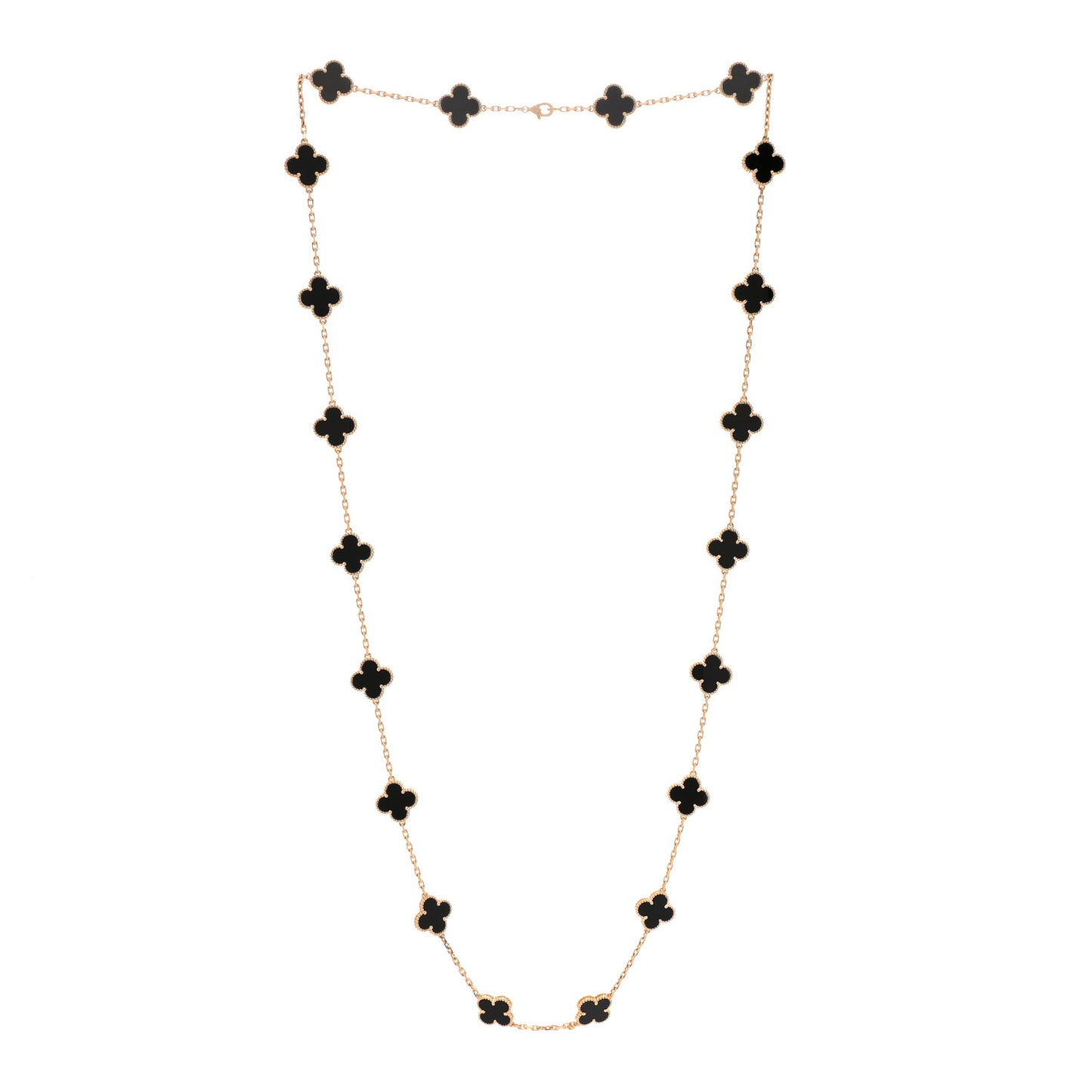 18K Yellow Gold Black Onyx 20 Motifs Vintage Alhambra Necklace