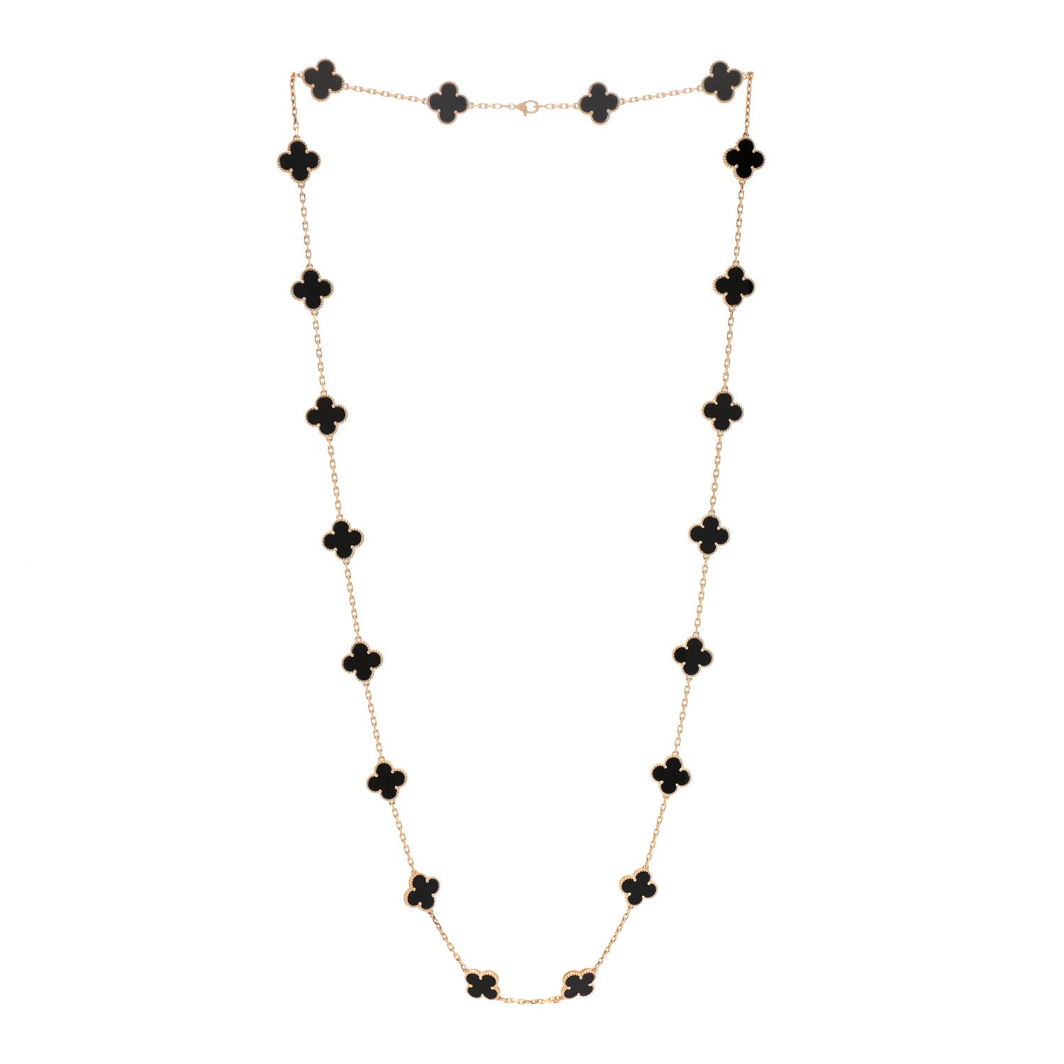 Van Cleef & Arpels 18K Yellow Gold Black Onyx 20 Motifs Vintage Alhambra Necklace 3 of 6
