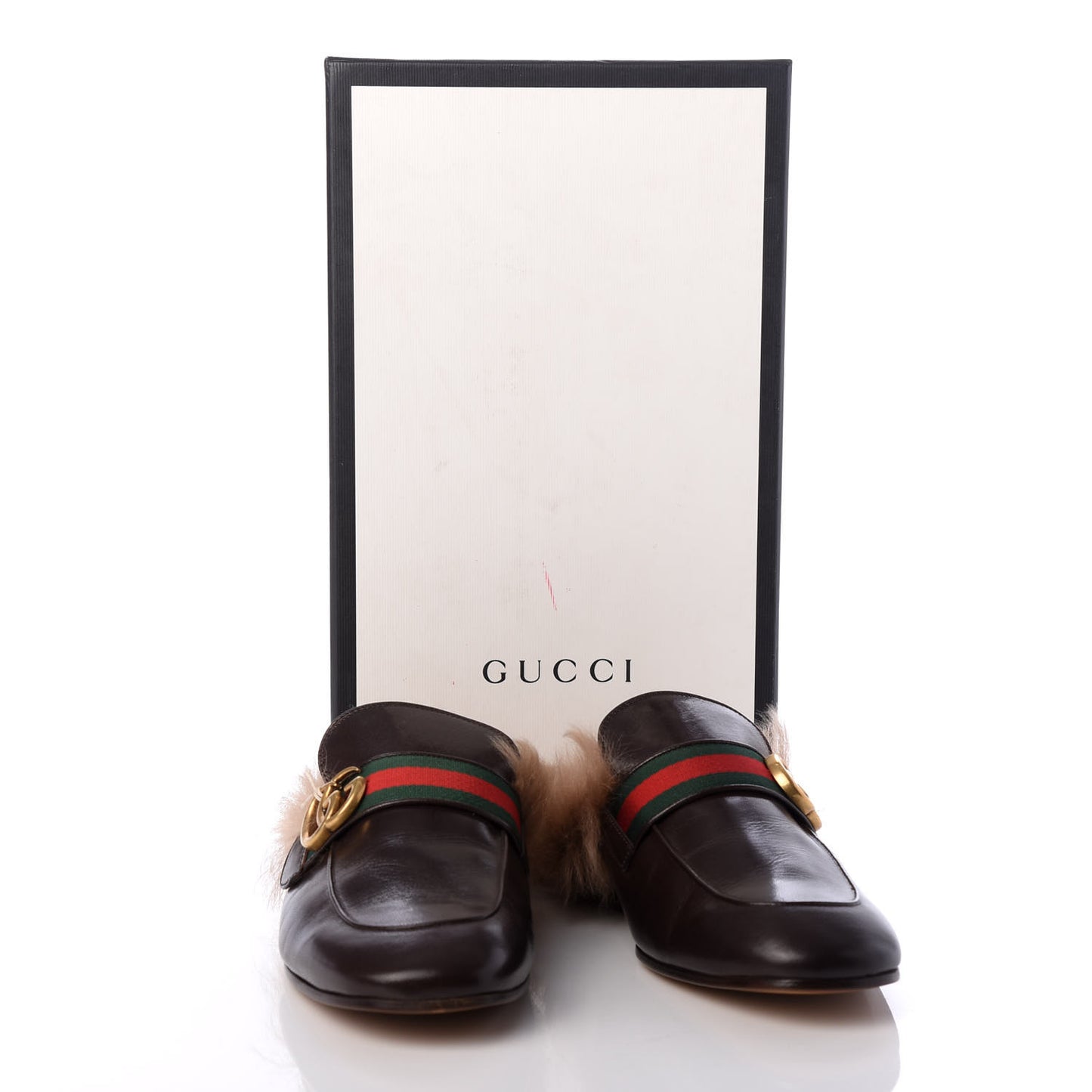 Goatskin Fur Web GG Mens Princetown Slippers 9 Black