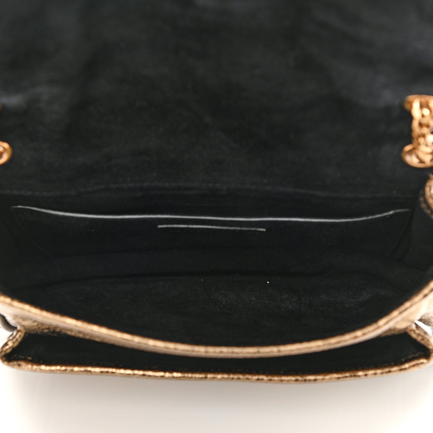 Metallic Cracked Calfskin Matelasse Monogram Baby Niki Chain Satchel Gold