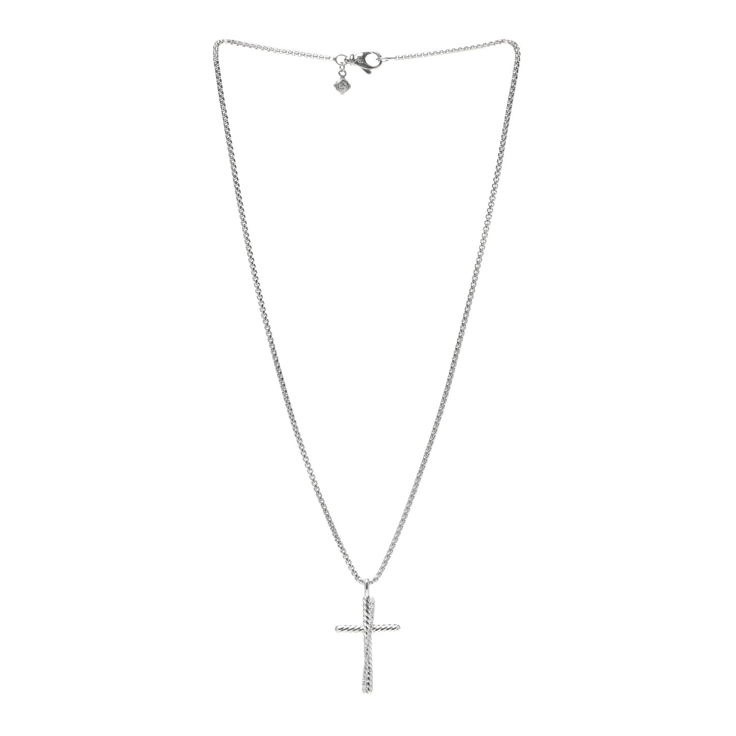 Sterling Silver Diamond Pave 29mm Crossover Cross Necklace