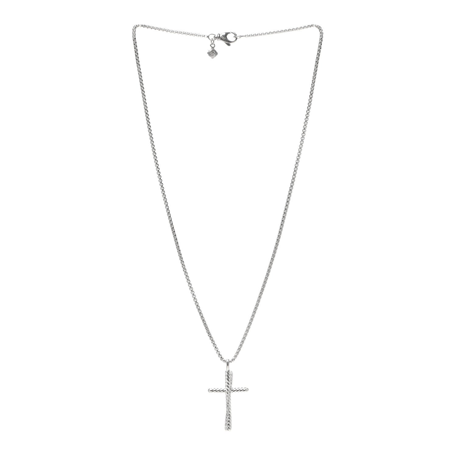 David Yurman Sterling Silver Diamond Pave 29mm Crossover Cross Necklace 3 of 4