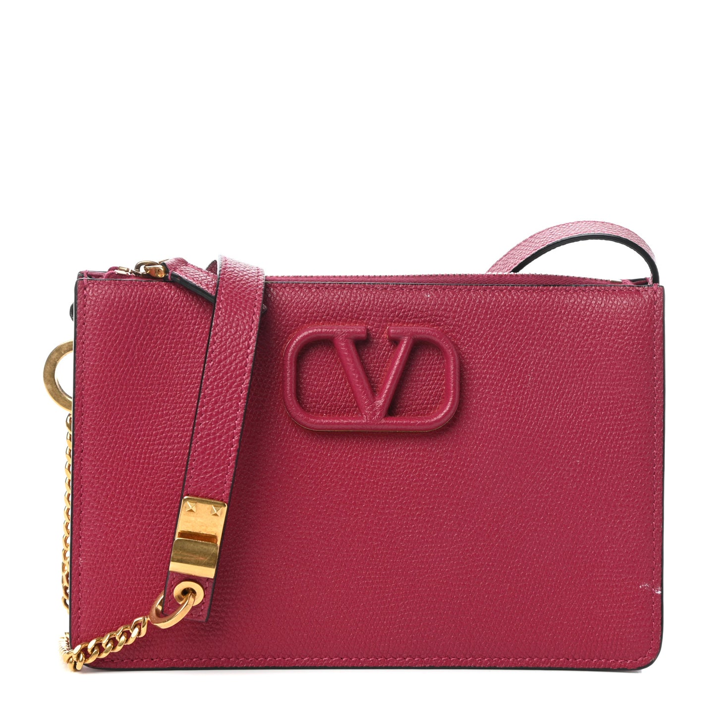 Grainy Calfskin VSling Clutch Raspberry