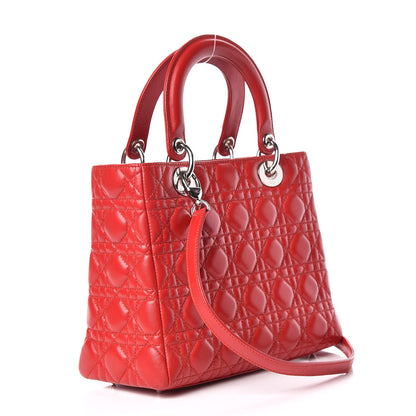 Christian Dior Lambskin Cannage Medium Lady Dior Red 3 of 12