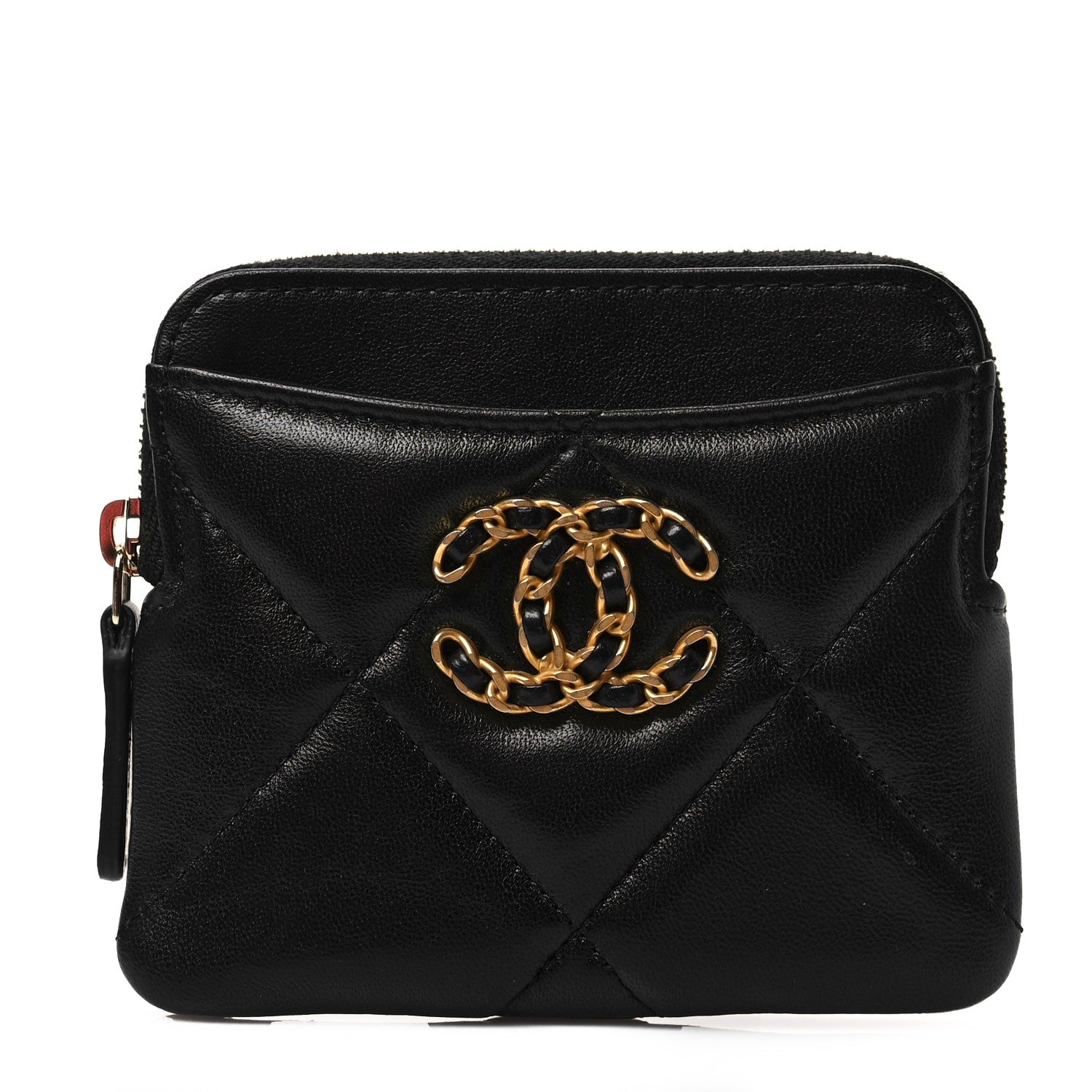 Chanel Lambskin Quilted Chanel 19 Zip Card Holder Wallet Black 1 of 8