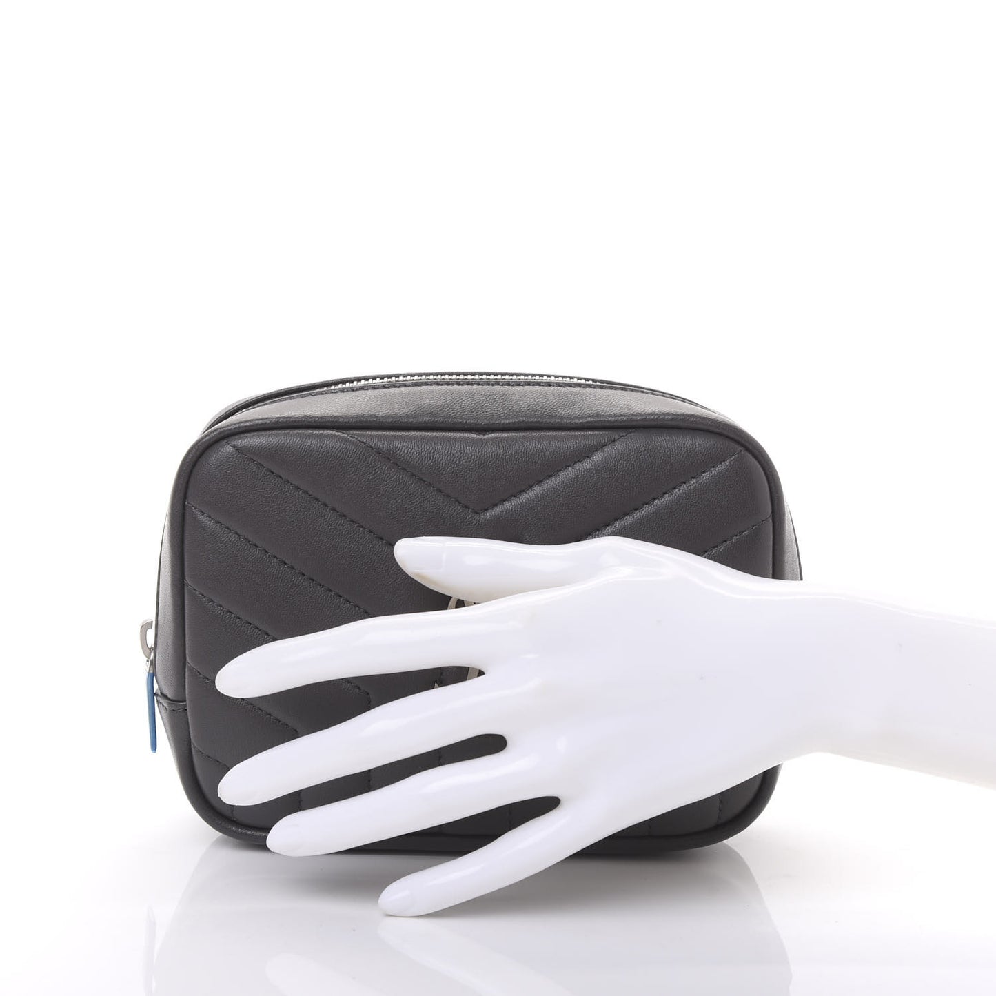 Lambskin Y Quilted Monogram Loulou Cosmetic Case Asphalt Grey