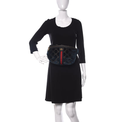 Gucci Velvet GG Monogram Web Belt Bag Blue Beige 2 of 10