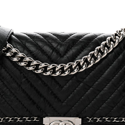 Chanel Aged Calfskin Chevron Quilted Medium Jacket Boy Flap Black 7 of 10