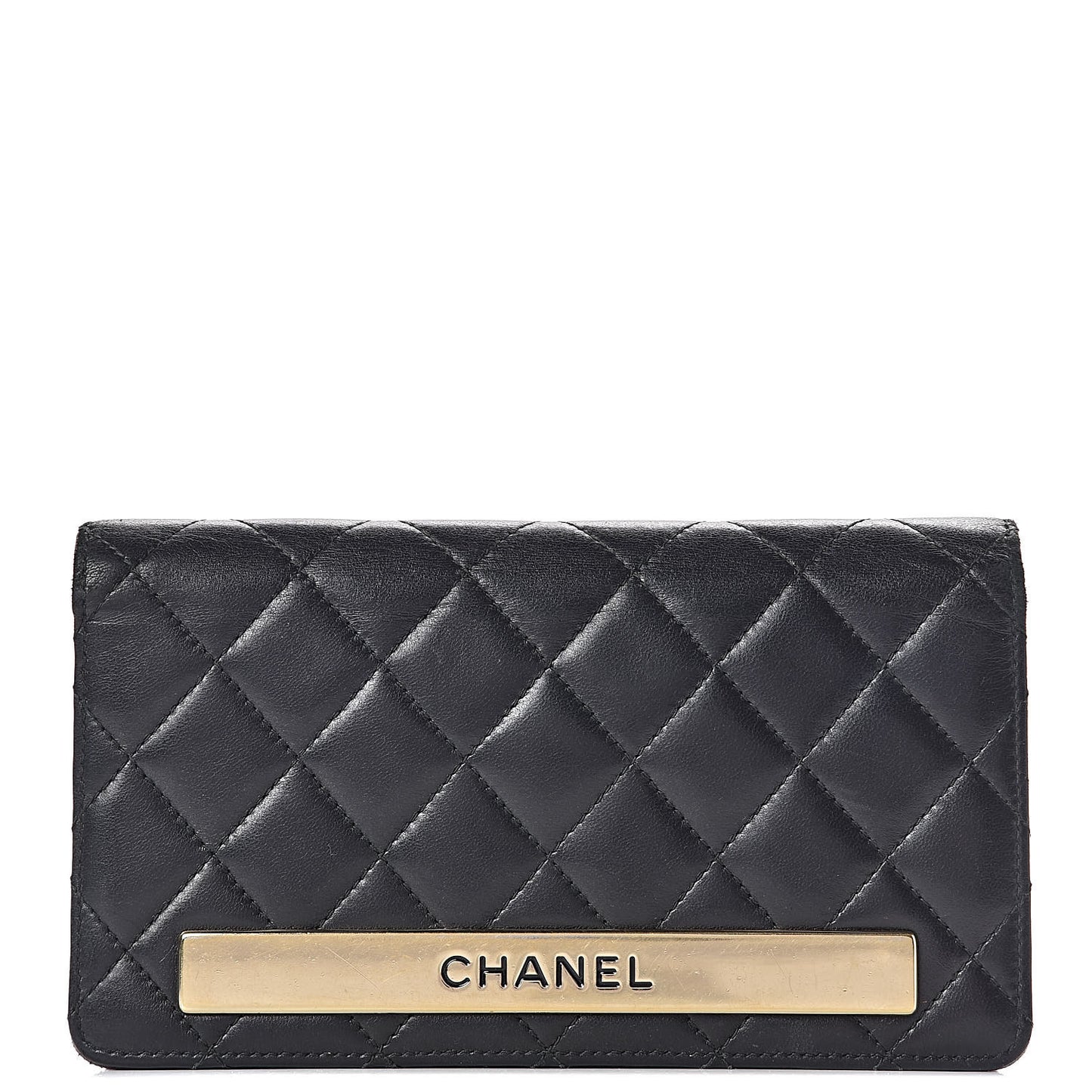 Lambskin Quilted Trendy CC Yen Wallet Black