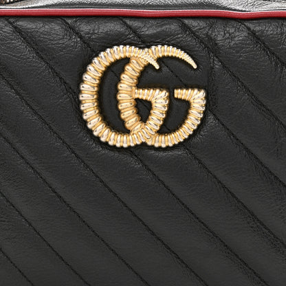 Gucci Vintage Effect Calfskin Matelasse Diagonal Small Torchon GG Marmont Bamboo Top Handle Shoulder Bag Black Romantic Cherry 8 of 12