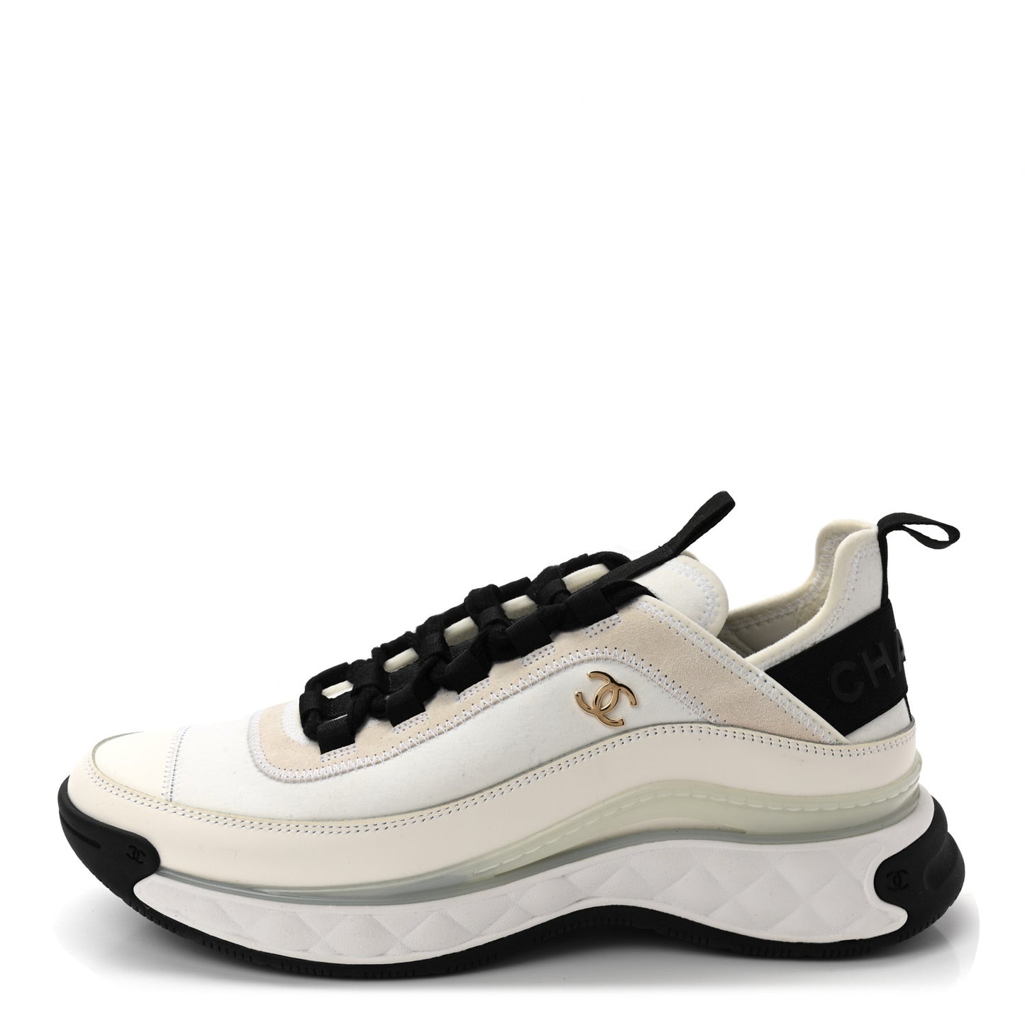 Velvet Calfskin Mixed Fibers CC Sneakers 40 Ivory Black