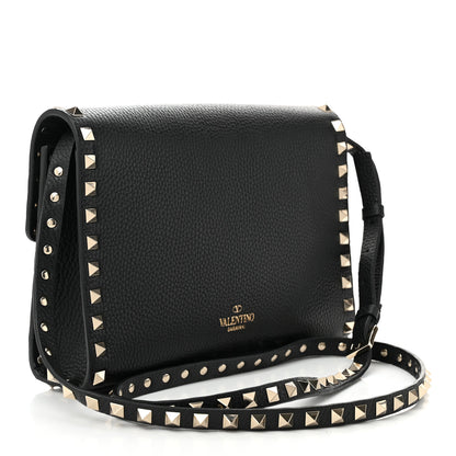 Valentino Garavani Pebbled Calfskin Medium Rockstud Flip Lock Crossbody Bag Black 3 of 10