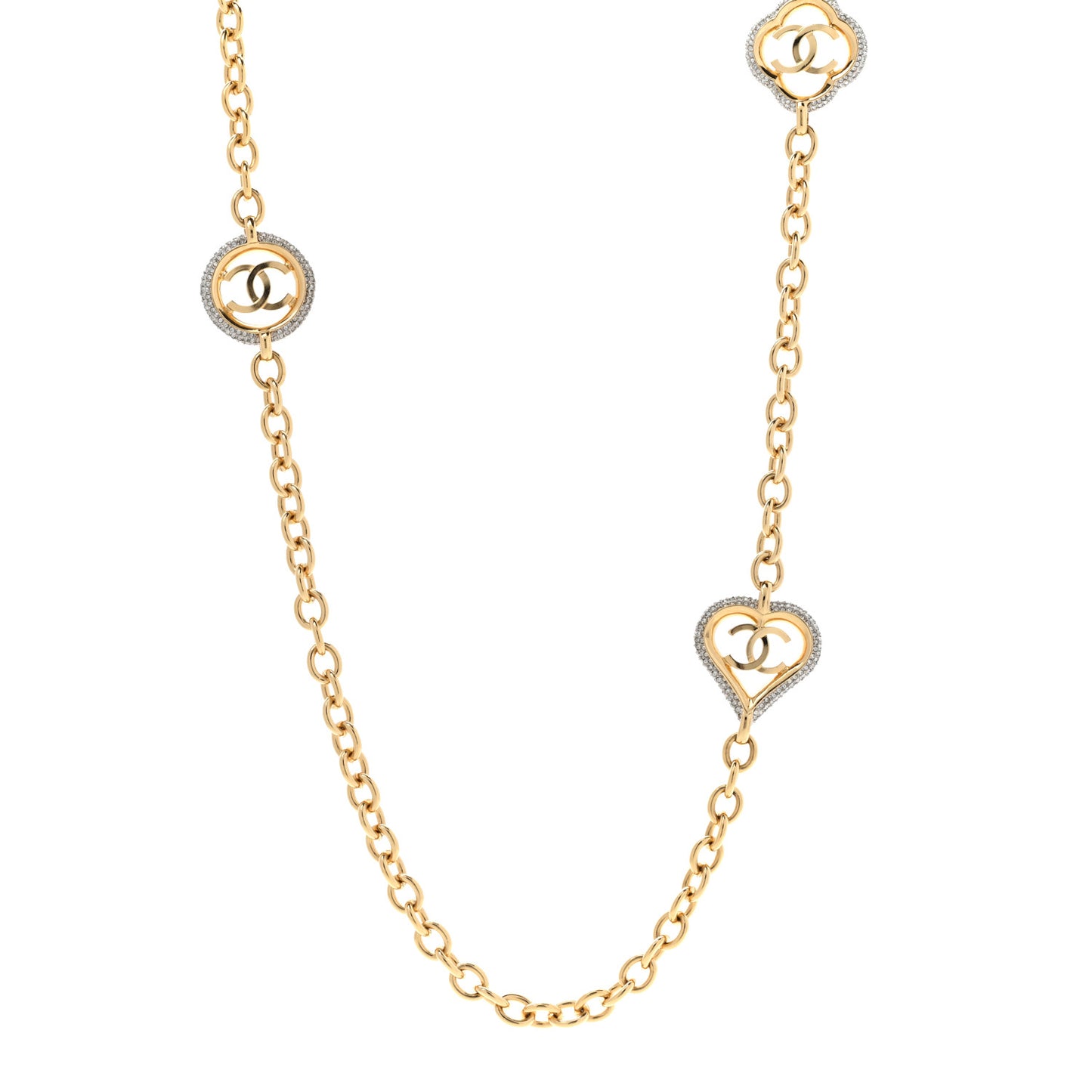 Crystal CC Chain Heart Necklace Gold